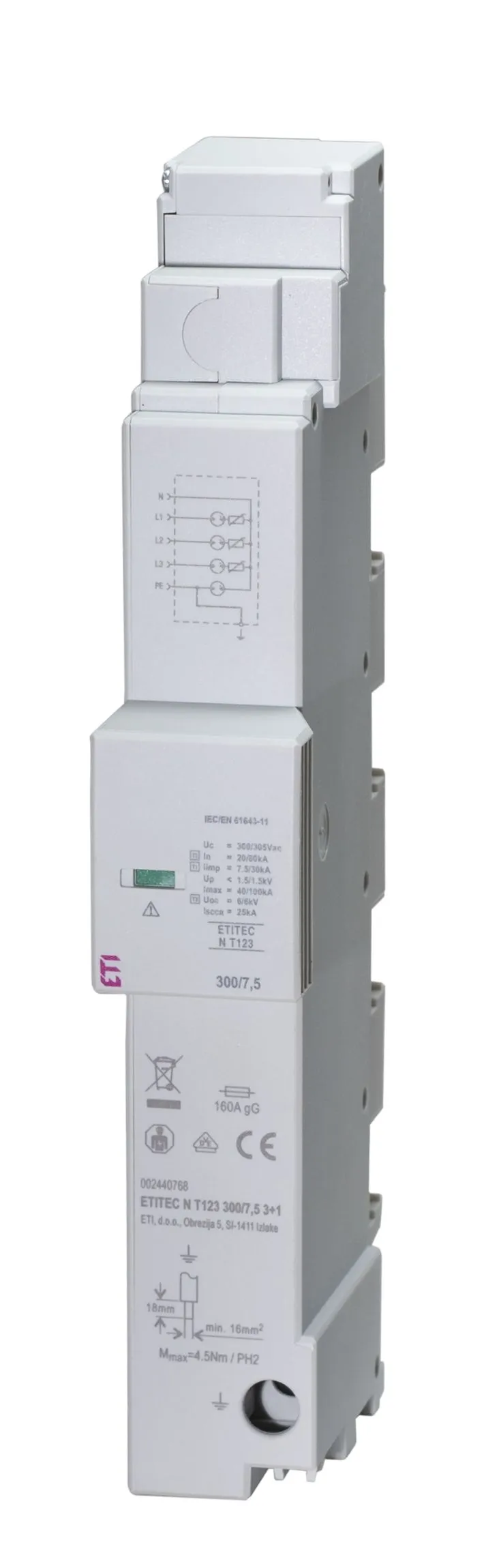 Viršįtampių ribotuvas ETITEC N T123 300/12,5 3+1 002440762