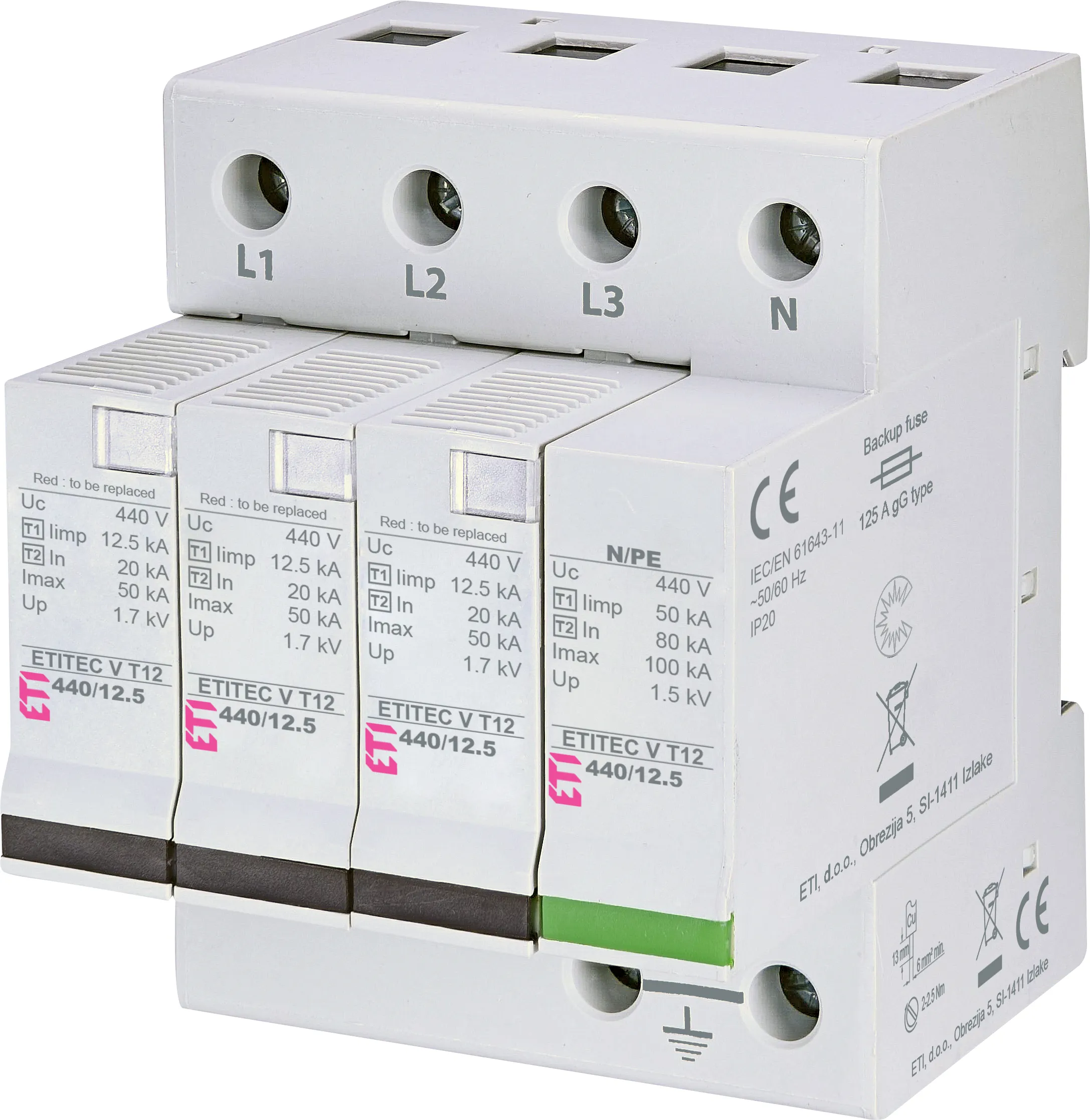 Viršįtampių ribotuvas ETITEC V T12 440/12,5 4+0 RC 002442919