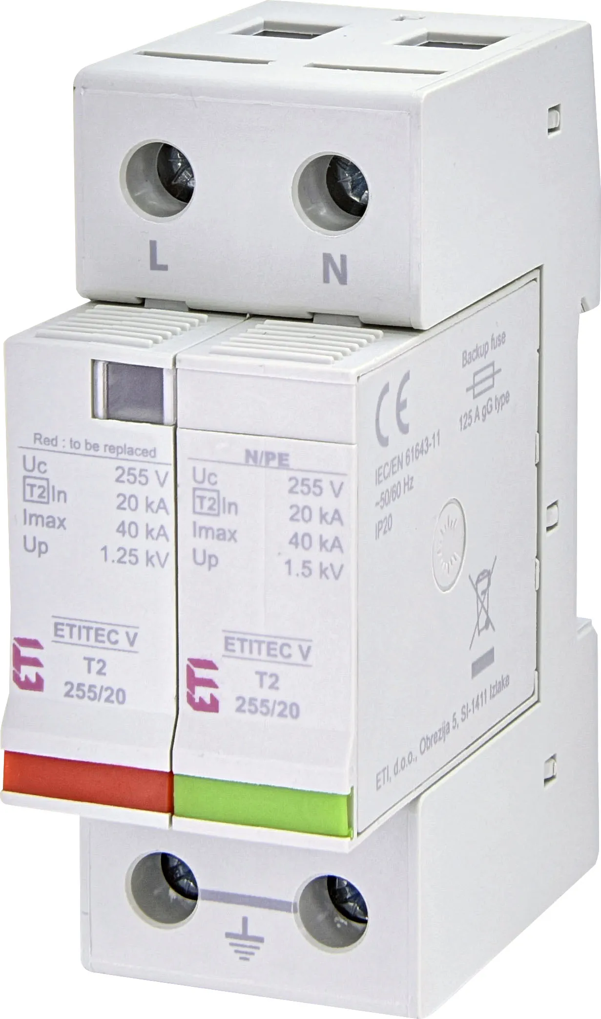 Viršįtampių ribotuvas ETITEC V T2 255/20 1+1 RC 002442960