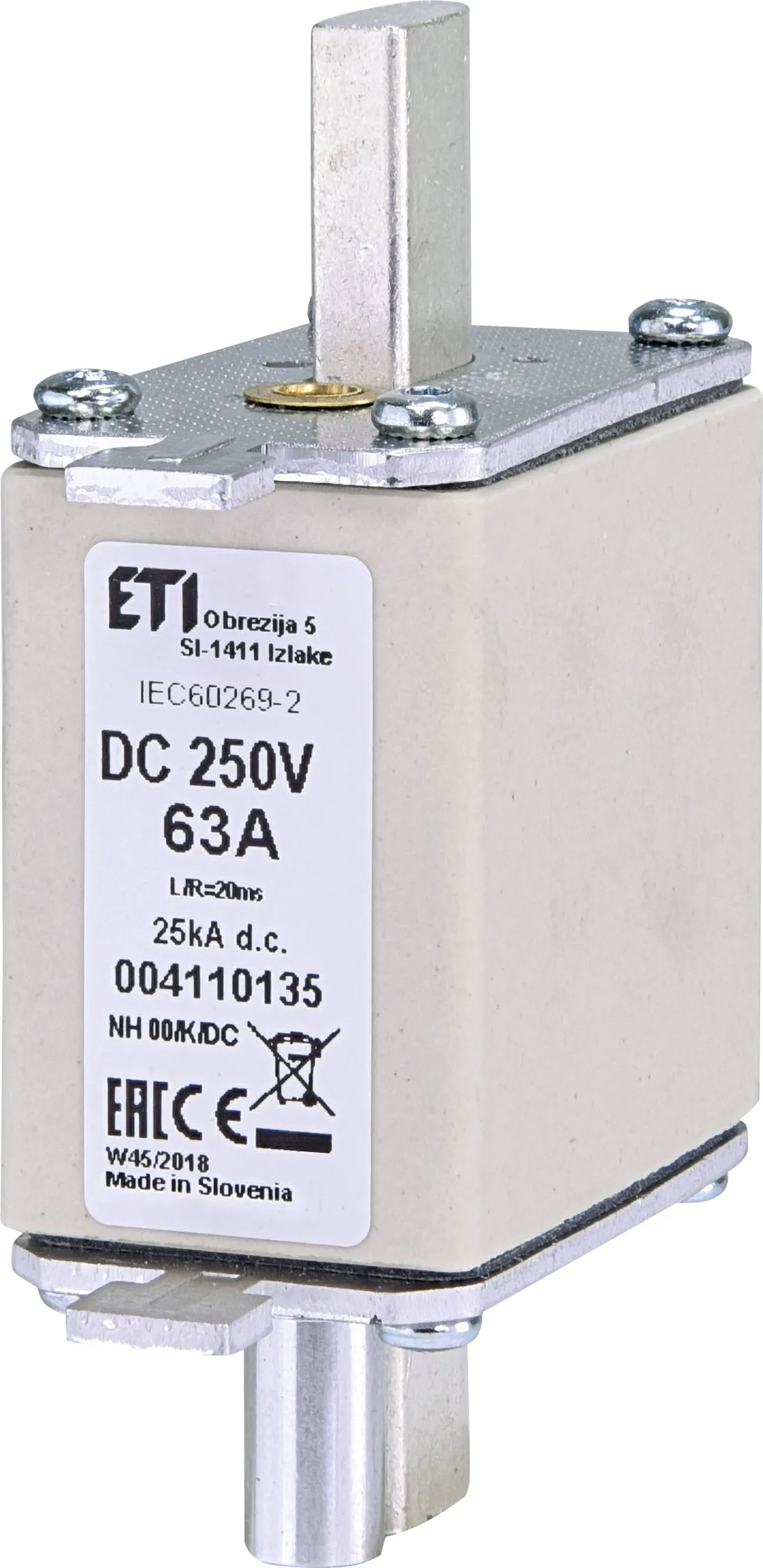 Saugikliai NH00/K 63A/250V DC 004110135