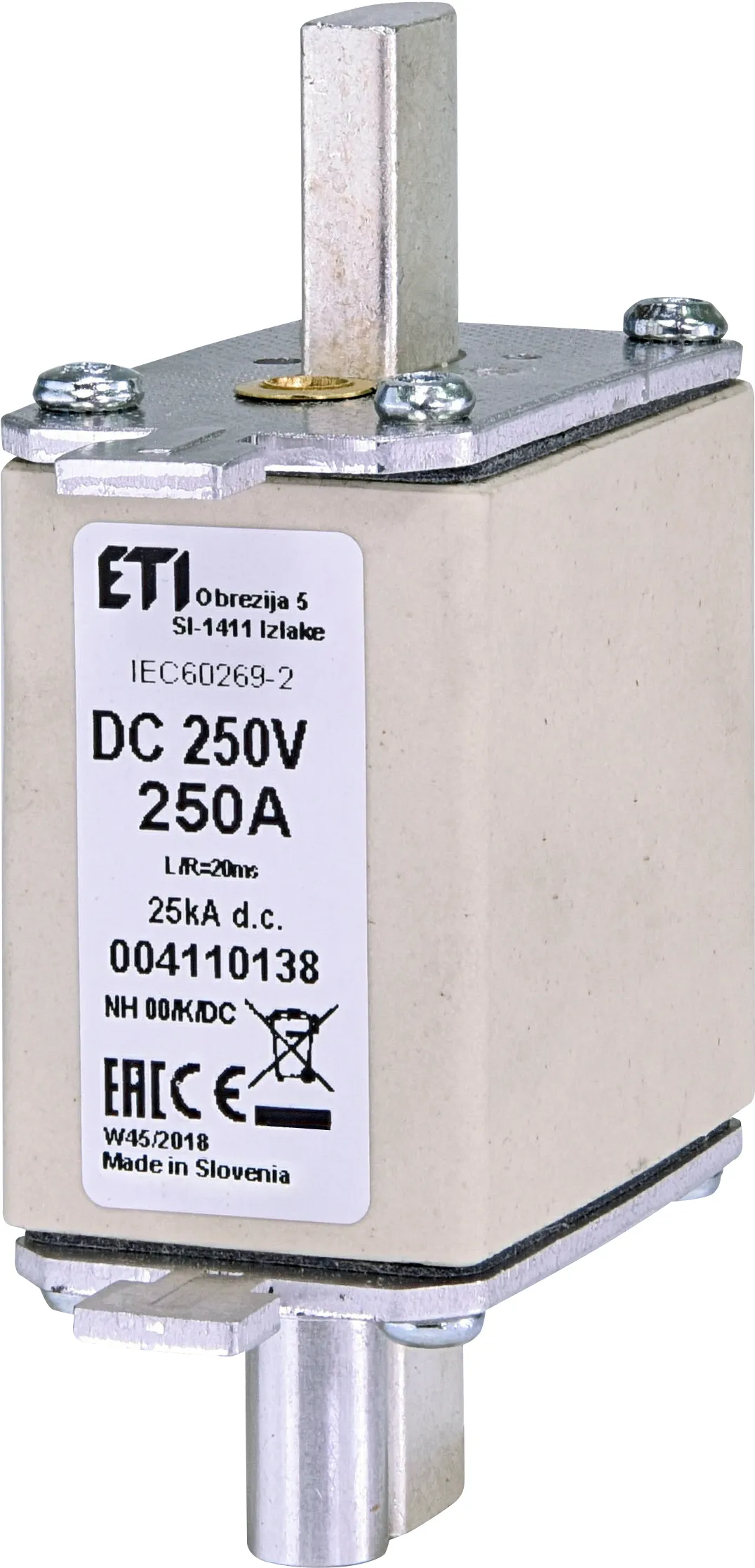 Saugikliai NH00/K 250A/250V DC 004110138