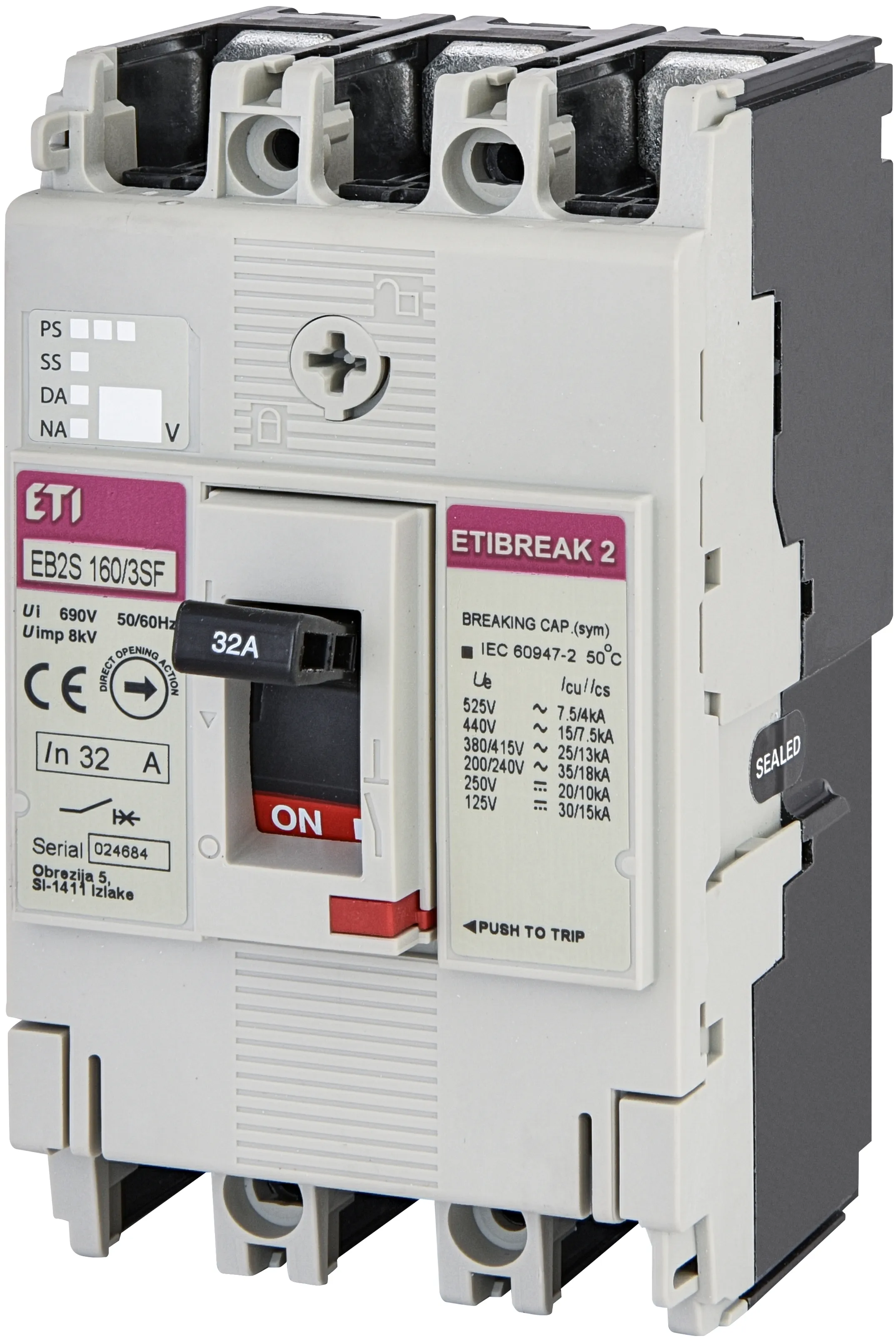 Pramoninis aut. jungiklis EB2S 160/3SF 32A 3p 004671830