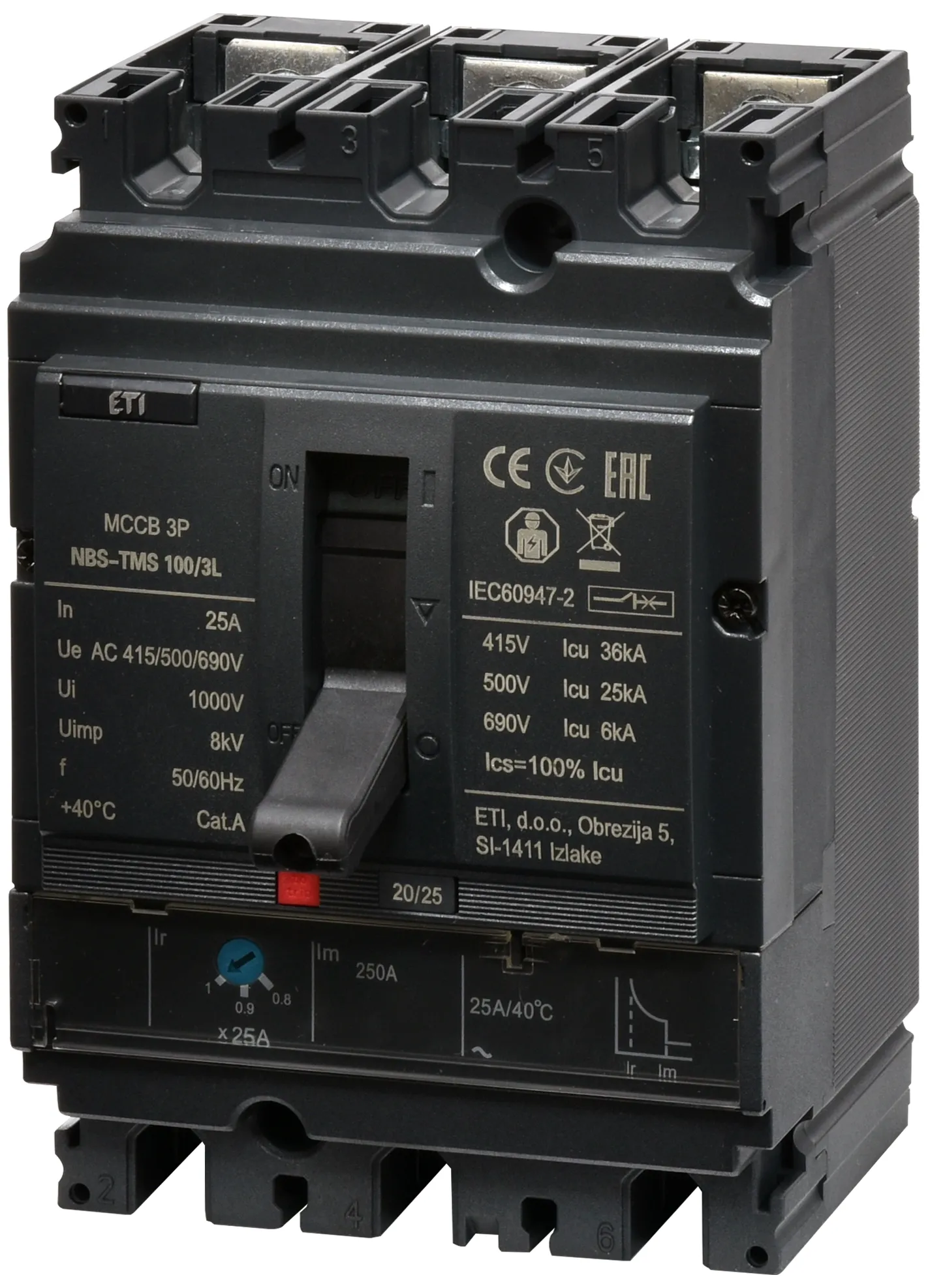 Pramoninis aut. jungiklis NBS-TMS 100/3L  25A 3P 004673010